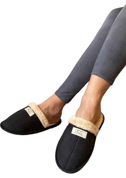 Peluşlu Ev Terliği Siyah