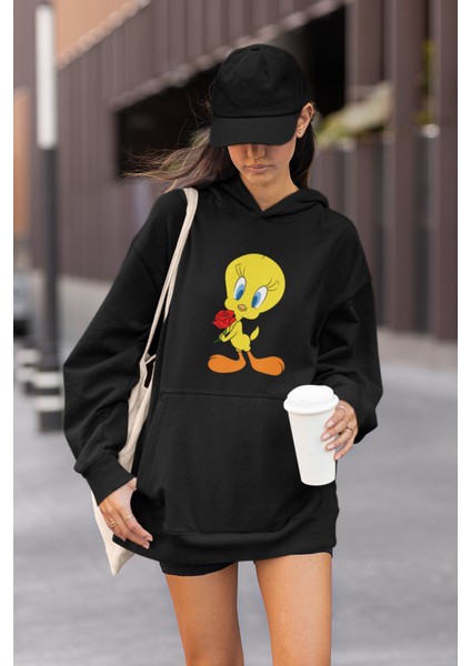 Sylvester Tweety Baskılı Çiftler Için Kapüşonlu Sweatshirt