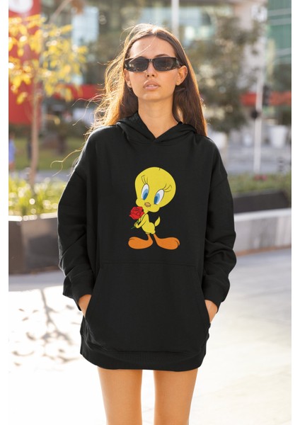 Sylvester Tweety Baskılı Çiftler Için Kapüşonlu Sweatshirt