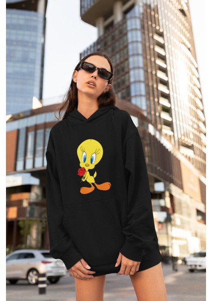 Sylvester Tweety Baskılı Çiftler Için Kapüşonlu Sweatshirt