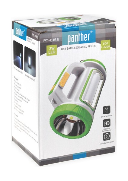 PT-8158 Solar USB Şarjlı El Feneri