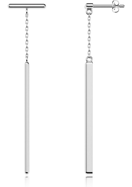 Sallantılı Sade Çubuk Beyaz Gümüş Küpe