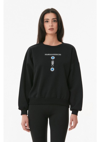 Baskılı Bisiklet Yaka Sweatshirt