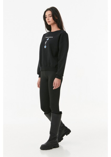 Baskılı Bisiklet Yaka Sweatshirt modelleri