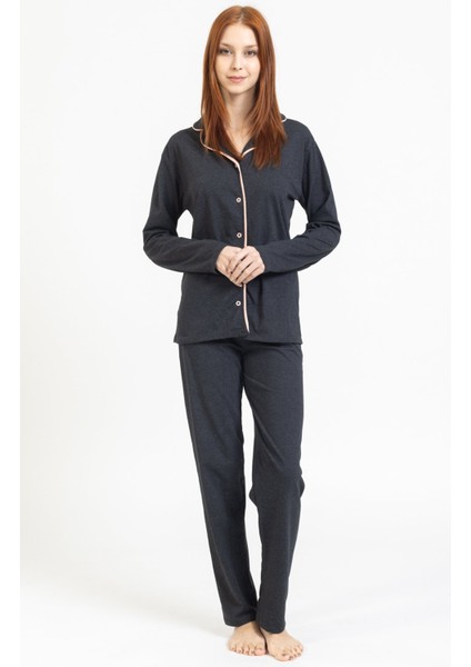 Kadın gömlek Yaka Düğmeli Pijama Takımı 3010