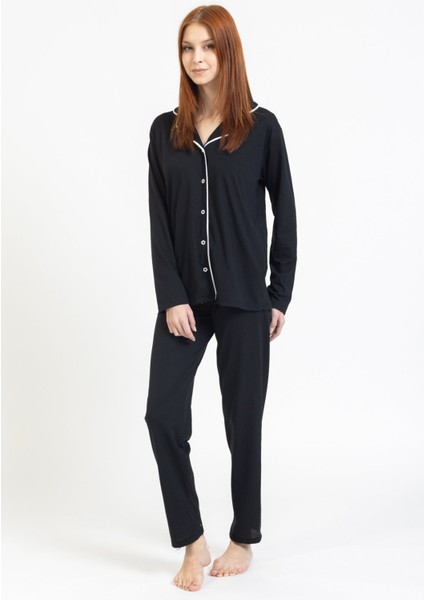 Kadın gömlek Yaka Düğmeli Pijama Takımı 3010