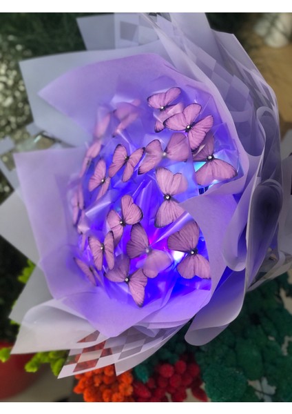 Lila Kelebek Buketi LED Işıklı Konsept Hediyelik fiyatları