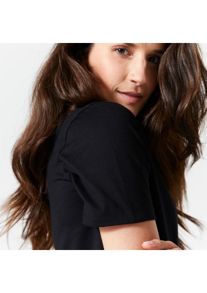 Domyos Kadın V Yakalı Spor Tişörtü - Siyah -Fitness fiyatları