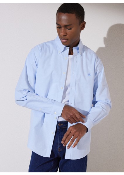 Regular Fit Klasik Yaka Mavi Erkek Gömlek BBSP23MSH083 modelleri