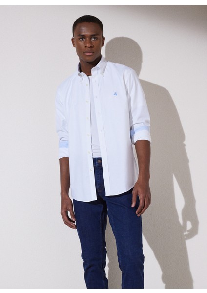 Regular Fit Klasik Yaka Beyaz Erkek Gömlek BBSP23MSH086 fiyatları