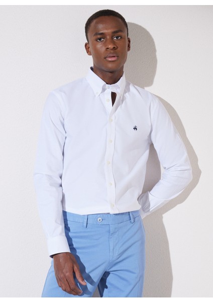 Slim Fit Klasik Yaka Beyaz Erkek Gömlek BBSP23MSH092