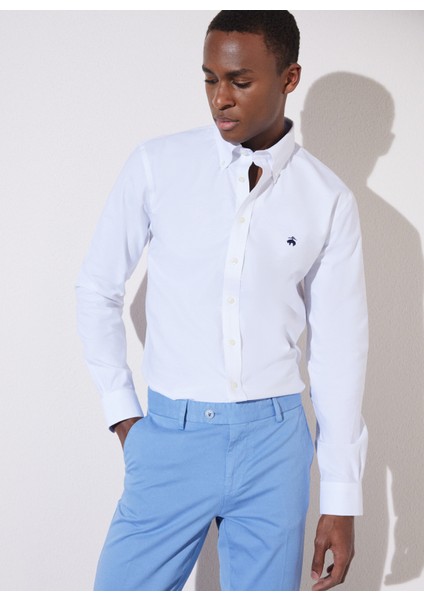 Slim Fit Klasik Yaka Beyaz Erkek Gömlek BBSP23MSH092 fiyatları