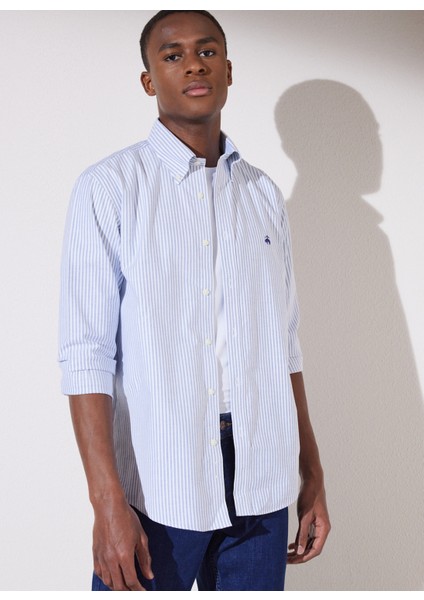 Slim Fit Klasik Yaka Mavi Erkek Gömlek BBSP23MSH087 modelleri