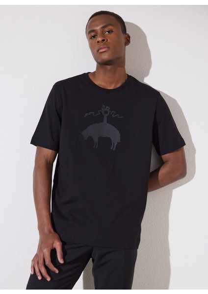 Bisiklet Yaka Siyah Erkek T-Shirt BBSP23MTS006