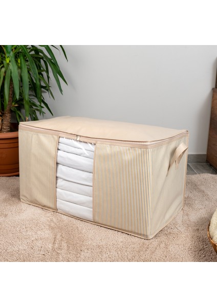 4 Adet Mega Boy Pencereli Çizgi Desen Baskılı Krem Yorgan Düzenleyici Hurç 90X50X50 cm fiyatları