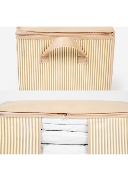 4 Adet Mega Boy Pencereli Çizgi Desen Baskılı Krem Yorgan Düzenleyici Hurç 90X50X50 cm fırsatları