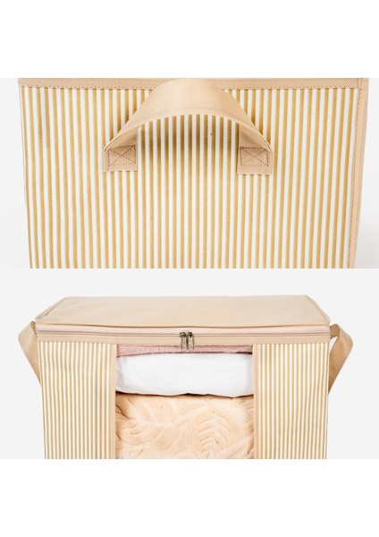 Pencereli Çizgi Desen Baskılı Krem Yastık Pike Battaniye Düzenleyici Hurç 45X30X50 cm fırsatları