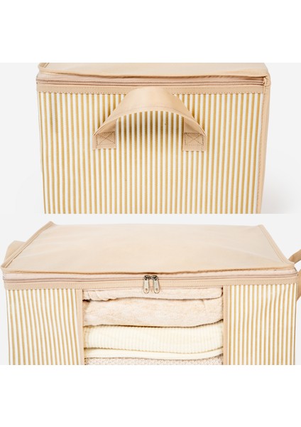 Orta Boy Pencereli Çizgi Desen Baskılı Krem Dolap içi Kıyafet Düzenleyici Hurç 45X40X30 cm fırsatları