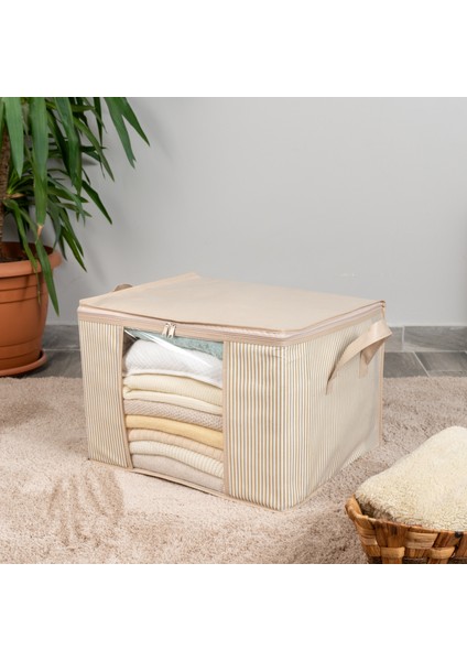 4 Adet Orta Boy Pencereli Çizgi Desen Baskılı Krem Dolap içi Kıyafet Düzenleyici Hurç Seti 45X40X30 cm fırsatları