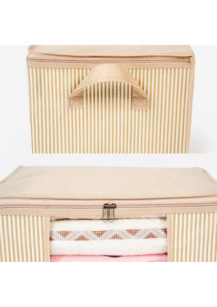 2 Adet Küçük Boy Pencereli Çizgi Desen Baskılı Krem Dolap Içi Baza Altı Valiz Içi Düzenleyici Hurç Seti 40X30X20 cm indirimleri