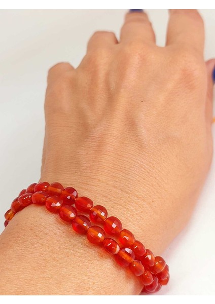 Akik Taşı Yassı Faset Kesim 6X4MM Unisex Ikili Bileklik (42805)