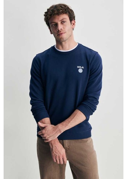 Valley Lacivert Bisiklet Yaka Baskılı Standard Fit Erkek Sweatshirt