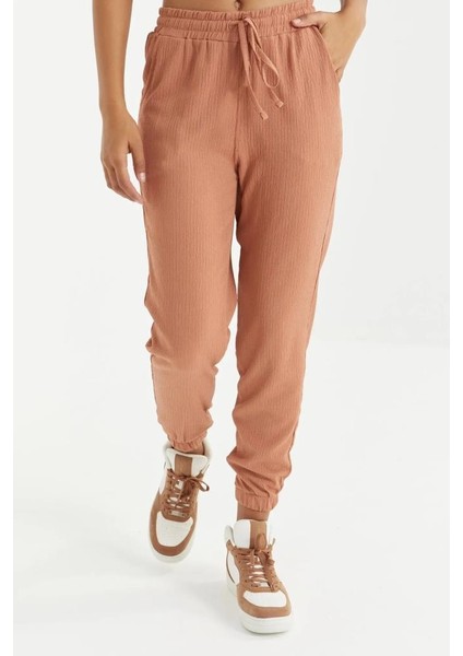 Tommy Lıfe Tarçın Bel Büzgülü Bağcıklı Jogger Bürümcük Kumaş Kadın Eşofman Alt - 94620 T12BY-94620