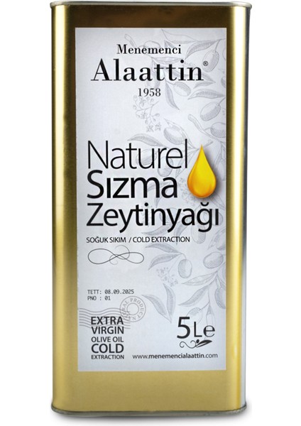 Naturel Sızma Zeytinyağı Soğuk Sıkım 5 lt Teneke