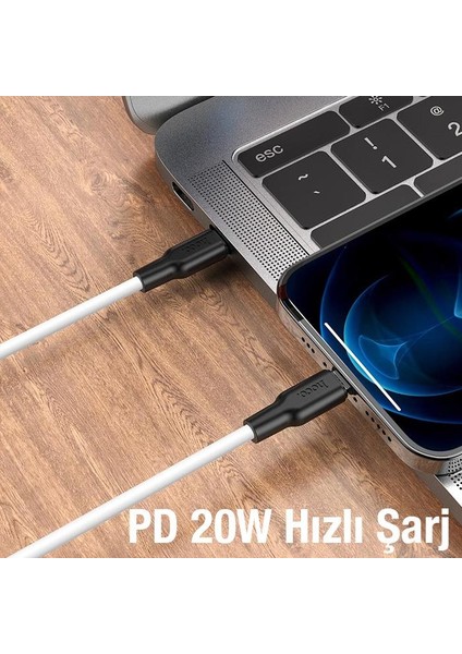 Hc Series 1mt 20W Type-C To Apple iPhone Lightning Silikon Süper Hızlı Şarj ve Data Kablosu, Akım ve Isı Korumalı Kopmaz Kablo