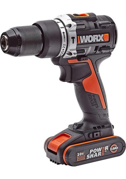 WX352 20VOLT/2.0AH Li-Ion Çift Akülü Kömürsüz Profesyonel Şarjlı Darbeli Matkap