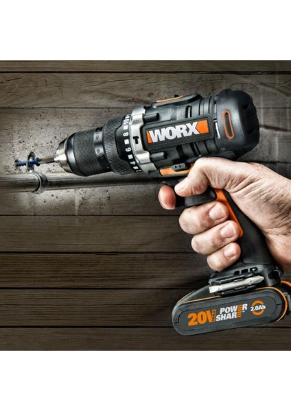 WX352 20VOLT/2.0AH Li-Ion Çift Akülü Kömürsüz Profesyonel Şarjlı Darbeli Matkap