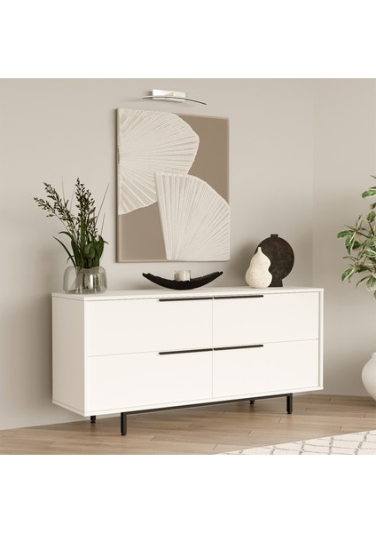 Ocean Konsol 4 Kapaklı Metal Ayaklı 160CM Beyaz On3-W