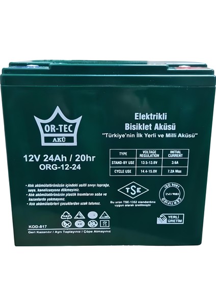 12 V 24 Ah Elektrikli Motorsiklet Aküsü 6'lı Set