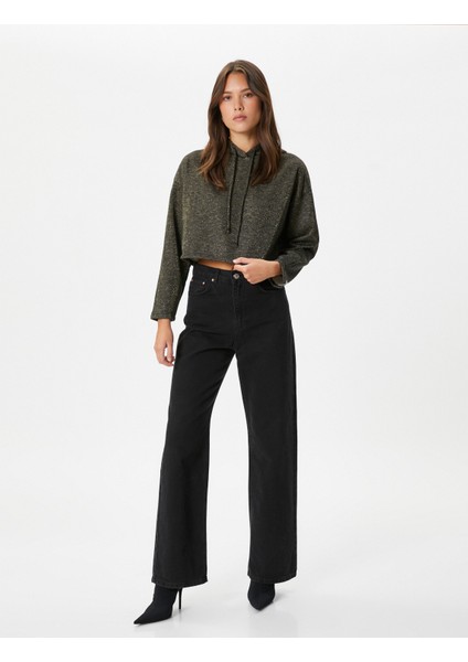 Kapüşonlu Crop Sweatshirt Simli Uzun Kollu fiyatları