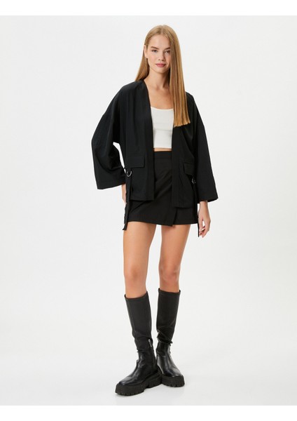 Kimono Uzun Geniş Kollu Kruvaze Yaka Kapaklı Cep Detaylı fiyatları