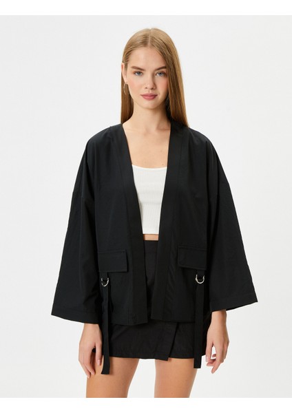 Kimono Uzun Geniş Kollu Kruvaze Yaka Kapaklı Cep Detaylı modelleri