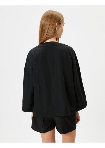 Kimono Uzun Geniş Kollu Kruvaze Yaka Kapaklı Cep Detaylı fırsatları