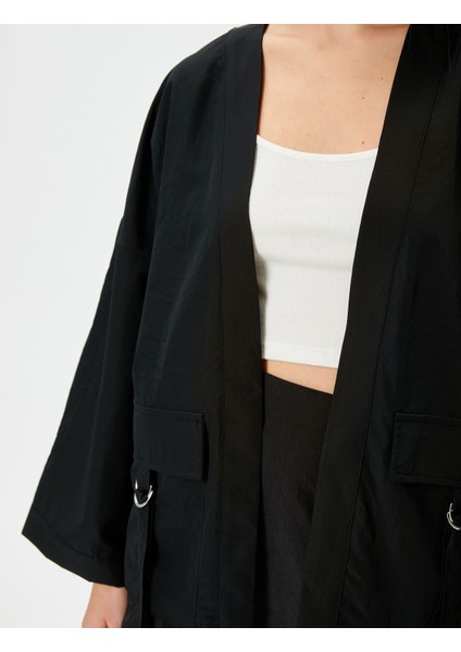 Kimono Uzun Geniş Kollu Kruvaze Yaka Kapaklı Cep Detaylı indirimleri