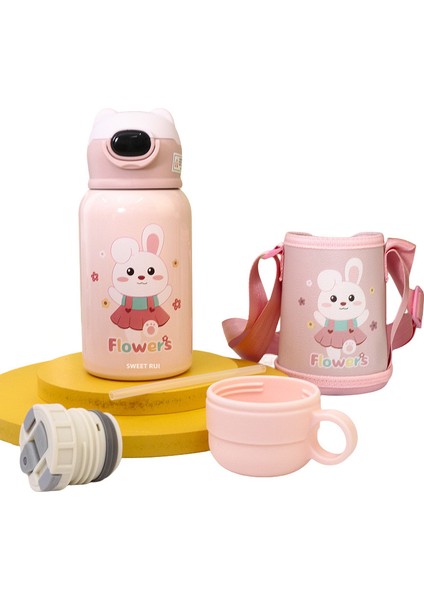 Sweet Ruı 500ML Çift Kapaklı ve Pipetli Karikatür Paslanmaz Çelik Termos Bardak (Yurt Dışından)