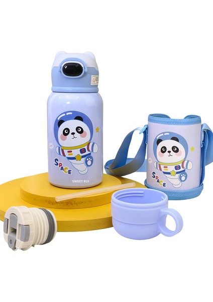 Sweet Ruı 500ML Çift Kapaklı ve Pipetli Karikatür Paslanmaz Çelik Termos Bardak (Yurt Dışından)