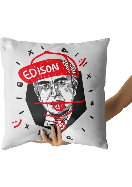 Çılgın Edison Dijital Baskılı Çift Taraflı Kırlent Kılıfı (45X45)