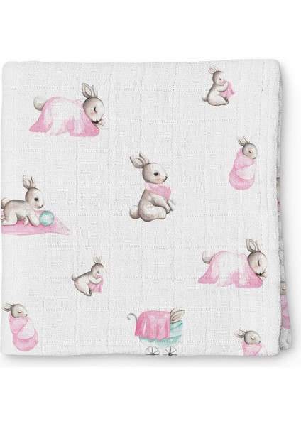 Müslin Bebek Örtüsü 120X120CM – Bébé Lapin Rose