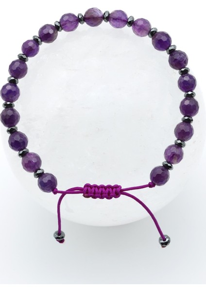 Ametist - Hematit Doğal Taş Makrome Örme Bileklik