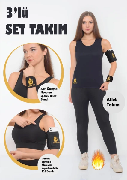 Sauna Suit Sıkılastırıcı Inceltici Termal Atlet ve Tayt , Neopren Spor Bileklik - Koşu Bandı Seti