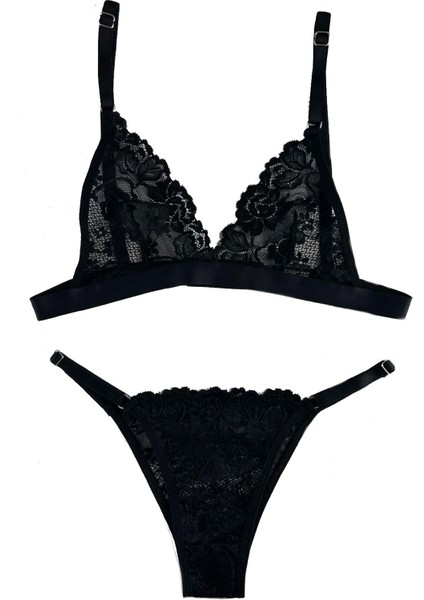 Kadın Dantelli Siyah Bralet Takım