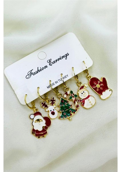 6 Lı Yılbaşı Noel Temalı Küpe Set