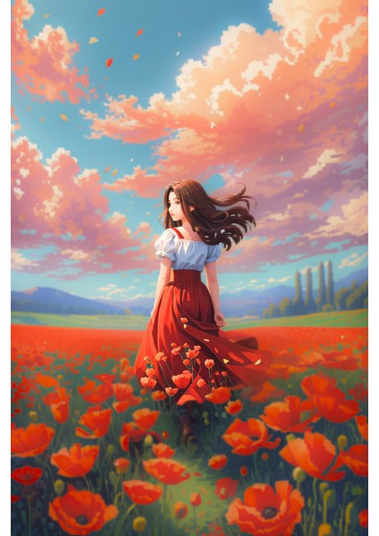 Renkli Baskılı Sayılarla Boyama Hobi Seti (Çerçeveli) 40X50 Cm: Gelincik Tarlası