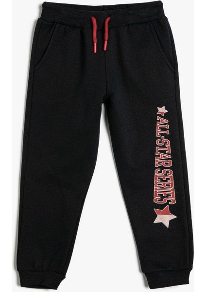 Jogger Eşofman Altı Beli Bağlamalı Cepli Slogan Baskılı Şardonlu