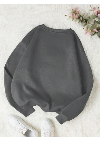 Kadın Füme Utangaç Ayıcık Baskılı Bisiklet Yaka Sweatshirt fiyatları