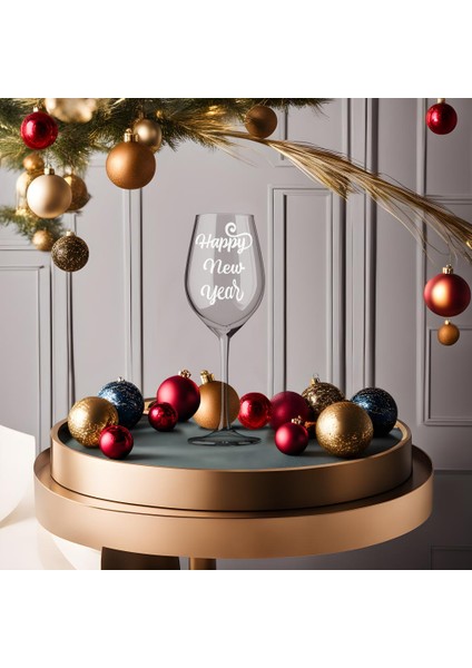 Happy New Year Beyaz Bardak Cam Etiketi 4 Adet -Yeni Yıl ETIKETI-T602